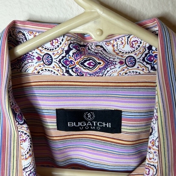 Bugatchi Uomo Striped Pink Multi Color Size XL Shirt - Picture 4 of 11